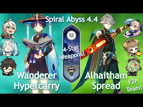 C0 Wanderer Hypercarry x C0 Alhaitham Spread - Spiral Abyss 4.4 | Floor 12 9 Stars | Genshin Impact