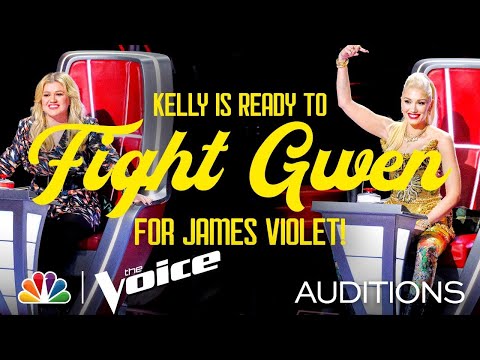 Kelly Clarkson Takes Out Her Earrings to Fight Gwen for James Violet - The Voice Blind Auditions
