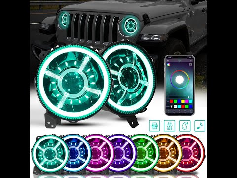 Sunpie 9 inch RGB Halo led headlights for Jeep Wrangler JL Gladiator JT