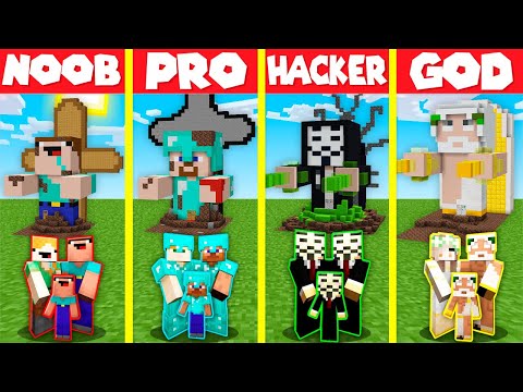 Minecraft Battle: GRAVE STATUE BASE HOUSE BUILD CHALLENGE - NOOB vs PRO vs HACKER vs GOD / Animation