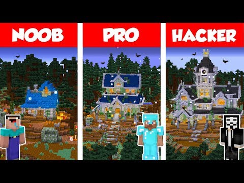 Minecraft NOOB vs PRO vs HACKER: HAUNTED HOUSE BUILD CHALLENGE in Minecraft / Animation