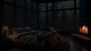 Chuva na floresta tropical: Sons relaxantes de chuva em uma cabana aconchegante com lareira