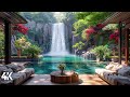 Dreamy Spring Sunrise 4K Cozy Porch With Waterfall View For Relaxing Water Birdsong Forest Sound