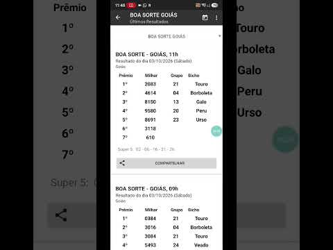 🍀 RESULTADO DO JOGO DO BICHO BOA SORTE GOIAS DAS 11 HORAS DE HOJE DIA 03.10.2026 🍀