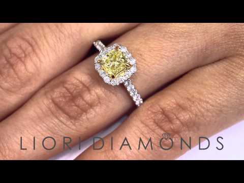 FD- 127 - 1.43 Ct. GIA Certified Natural Fancy Yellow Cushion Cut Diamond Engagement Ring