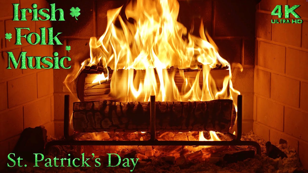 ☘️ Irish Folk Music for St. Patrick's Day w/ Fireplace Ambience 🔥