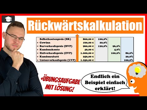 Backward calculation explained simply with an example from the German accounting system (BwR).