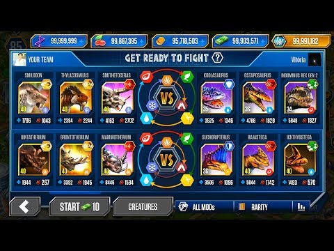 ALL CREATURES vs ALL DINOSAURS - SUPER MODs (999+) - JURASSIC WORLD THE GAME