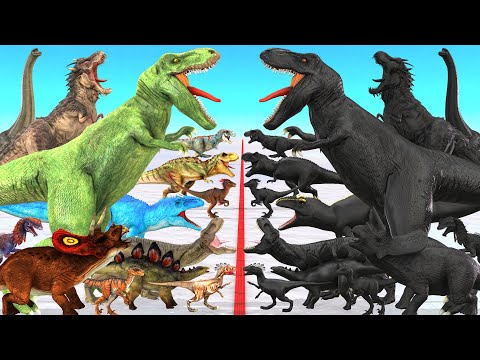 Dinosaurs Vs Black Dinosaurs T-Rex Giganotosaurus Size Comparison Epic Battle Animal Revolt Battle