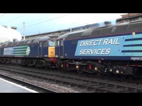 Drs class 57's 57004 + 57011 Clag out of Carlisle with 6E44 Carlisle-Seaton