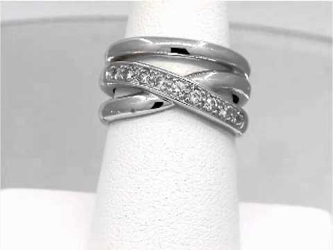 14K Womens White Gold Round Diamond Crisscross Crossover Twist Band Ring 1/2 CT