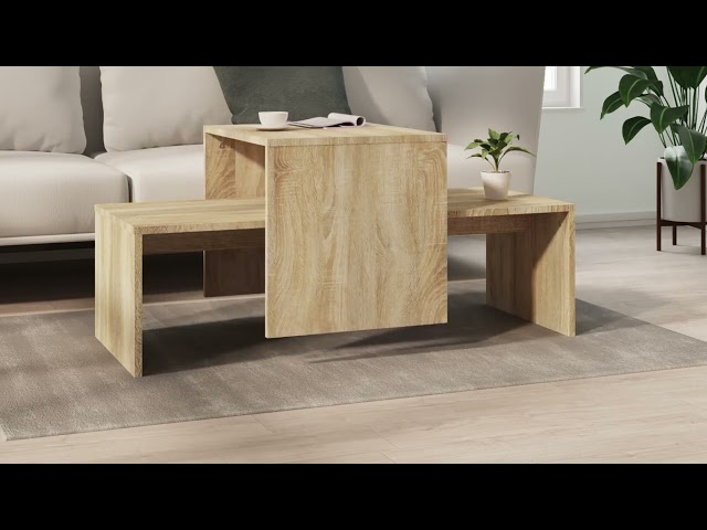 Vidéo teaser pour 802915 vidaXL Coffee Table Set Sonoma Oak 100x48x40 cm Engineered Wood