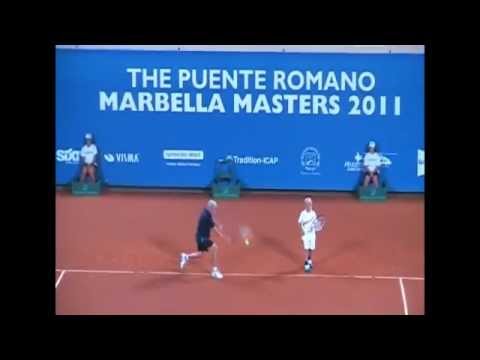Puente Romano Marbella Masters 2011: Bjorn Borg & Son Leo Borg Warming Up