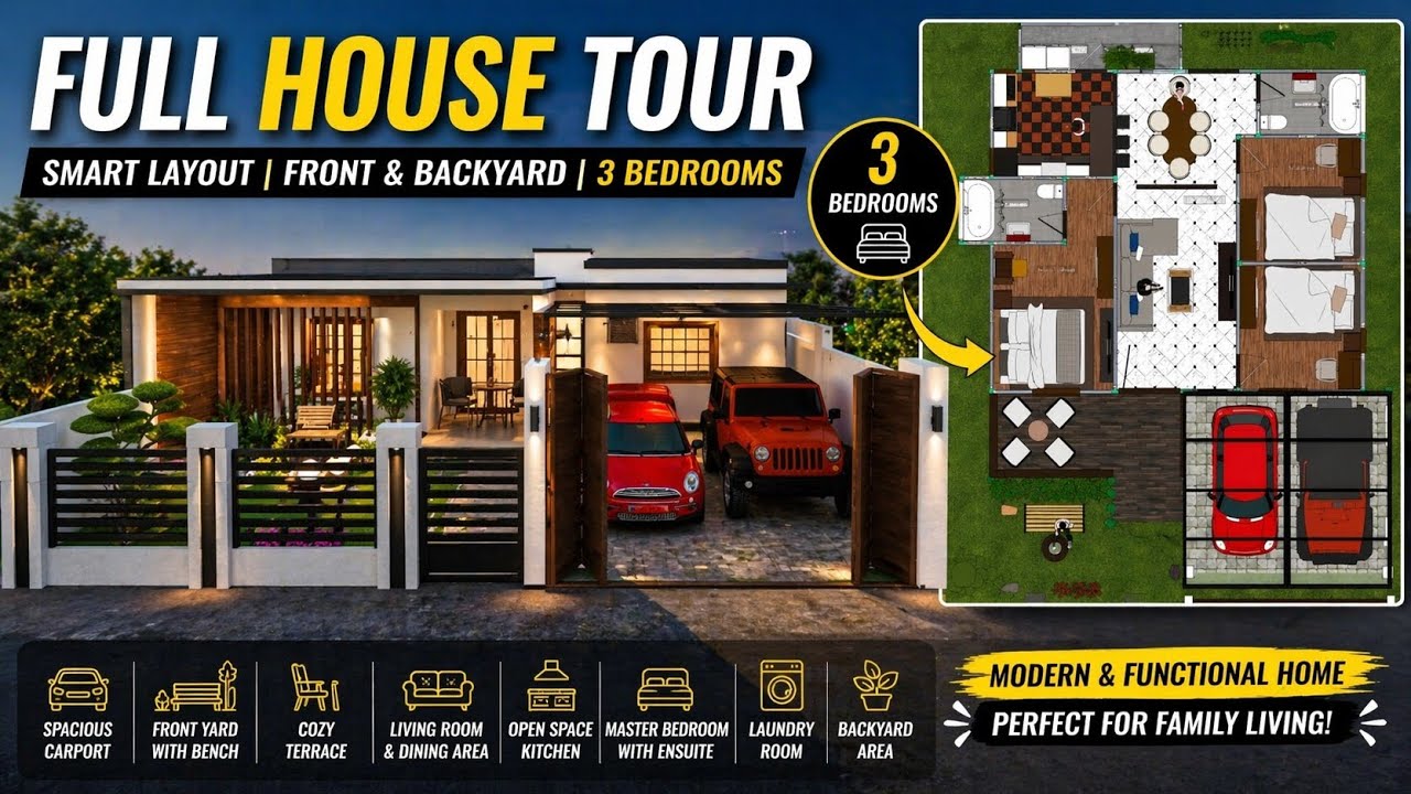 Full House Tour | Smart 3BR Layout with Carport & Backyard