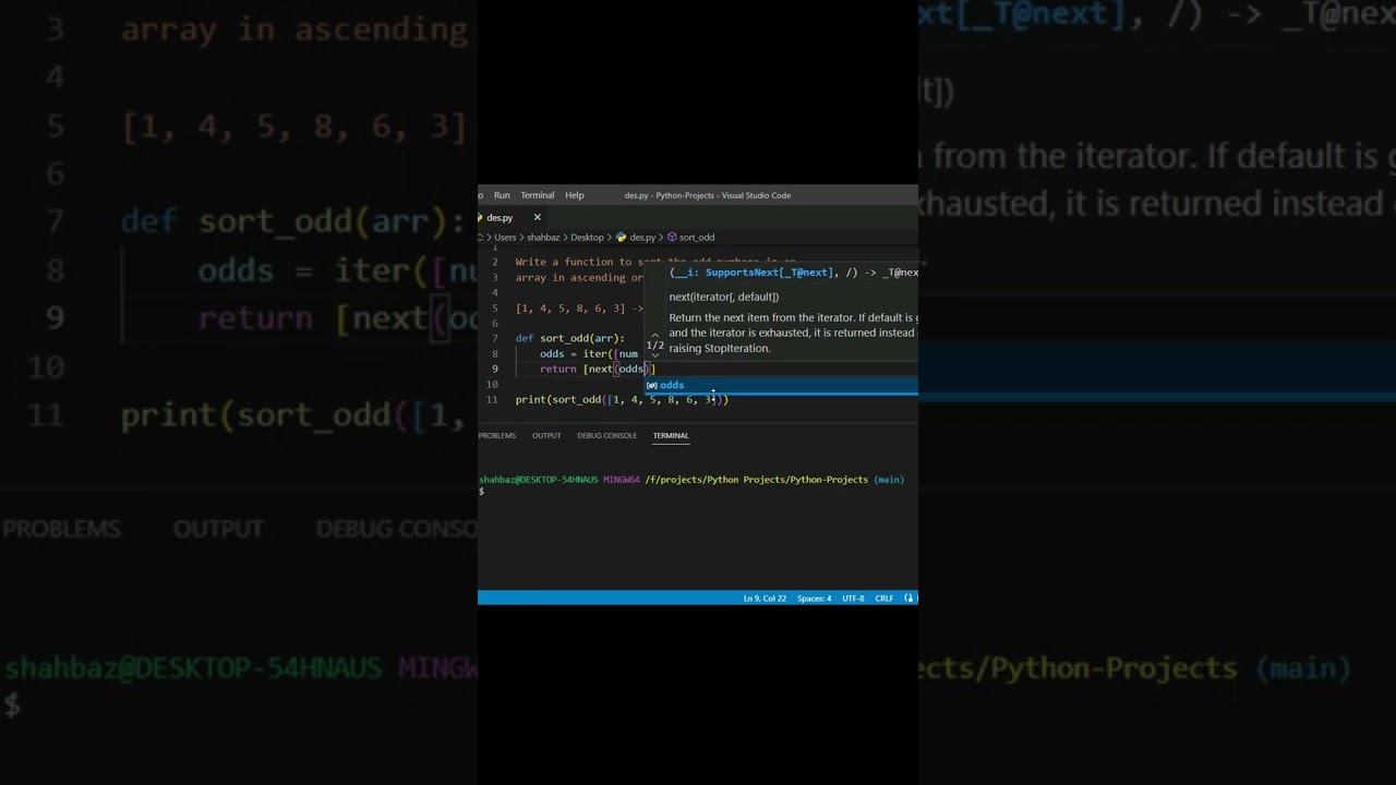 Python Program: Sort Only Odd Numbers in an Array (Leaving Even Intact)