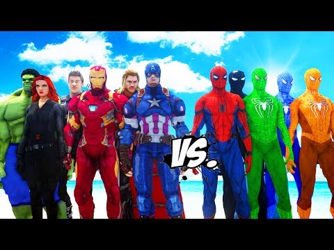 THE AVENGERS VS SPIDER-MAN, GREEN SPIDERMAN, BLUE SPIDERMAN, ORANGE SPIDERMAN, BLACK SPIDERMAN