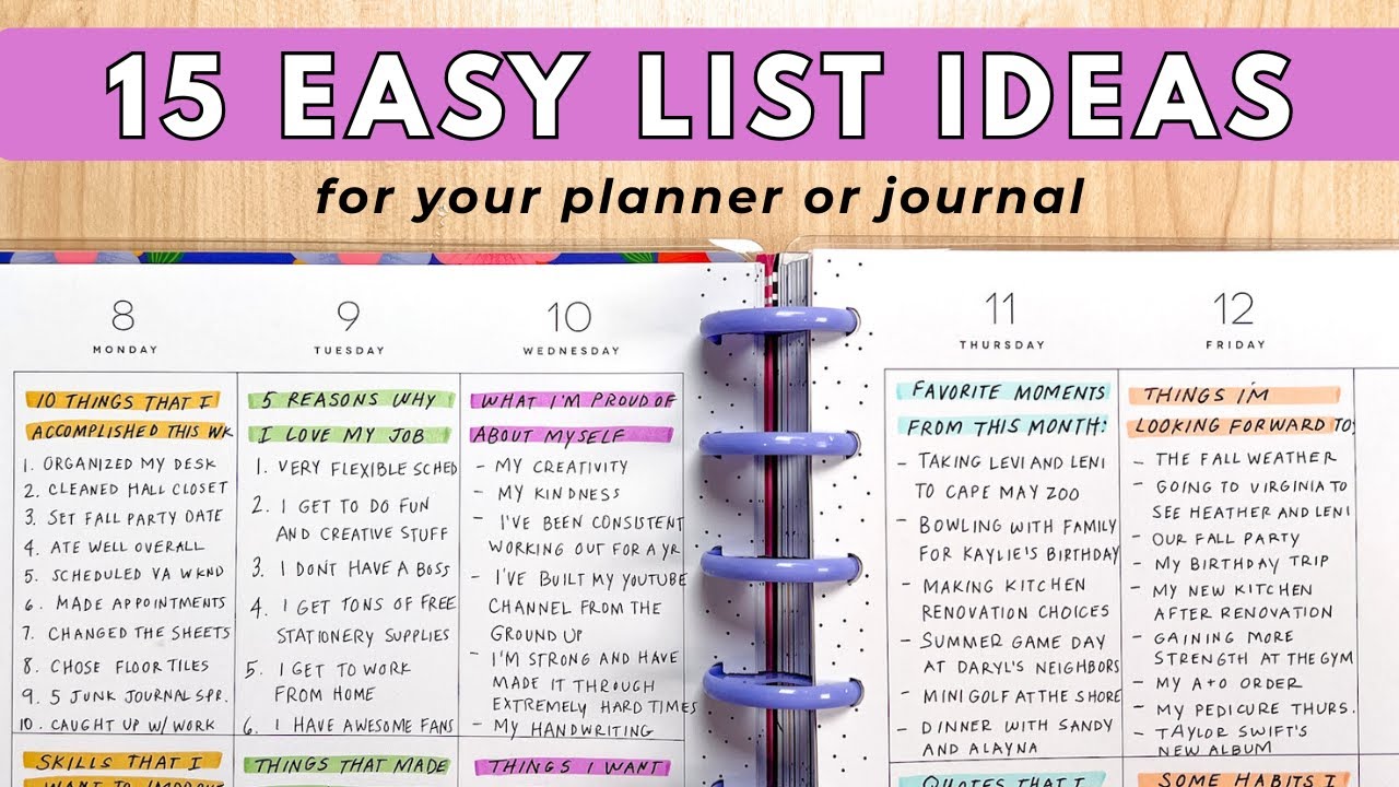 15 Easy List Ideas for Your Journal or Planner | Creative Journaling Prompts!