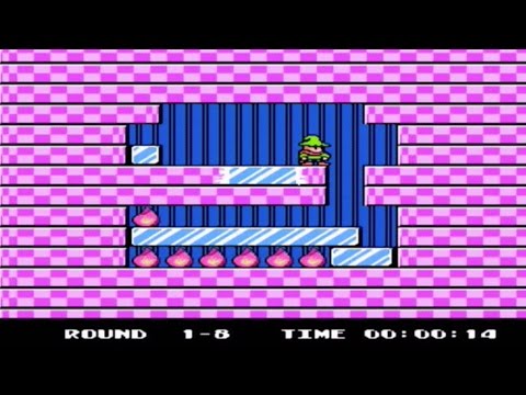 Fire 'n Ice(ソロモンの鍵2)のプレイ映像。氷の塊を押して炎を消している場面