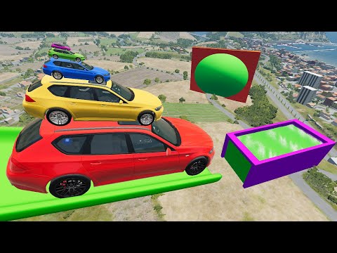 Small Cars on Big Car vs Slide Color with Portal Pool - Cars vs Deep Water - BeamNG.Drive #17