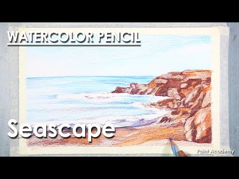 Mountains and Pine Tress Watercolor Pencil Landscape Drawing | steps to follow