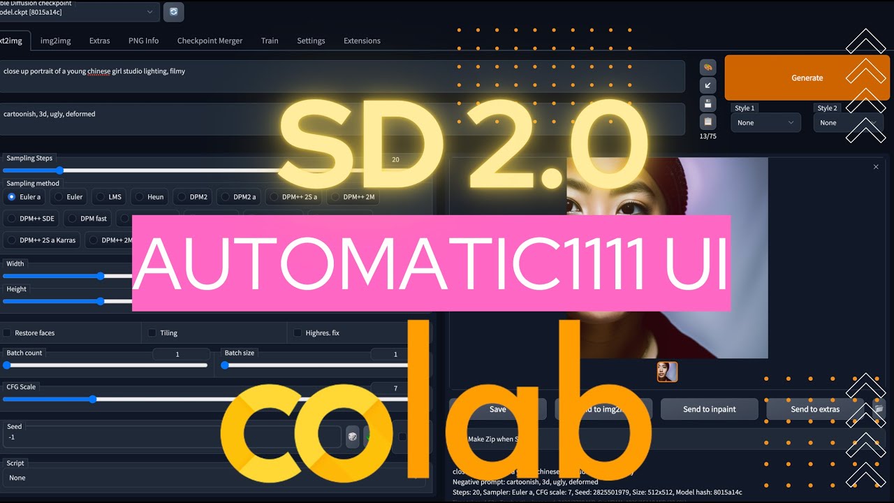 Stable Diffusion 2 with AUTOMATIC1111 GUI on Free Colab