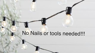 Easy way to hang string lights on concrete WITHOUT nails!