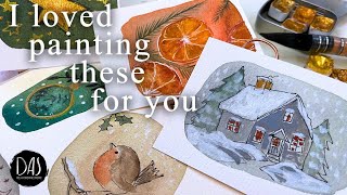 TINY Holiday Watercolors I LOVE To Paint — PLUS Surprise Announcement (from Meeden!!)