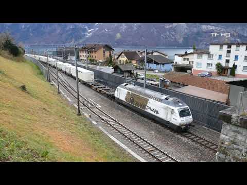 Züge auf der Gotthardbahn-Winter 2017-Flüelen Gruonbachgalerie