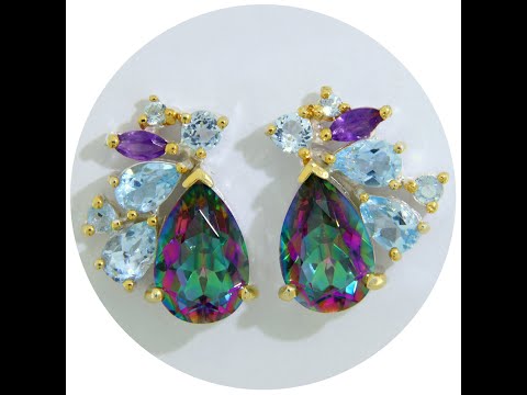 Cercei Stud Argint 925 Accente Aurite Topaz Mistic Topaz Ametist Naturale - Stralucire Moderna