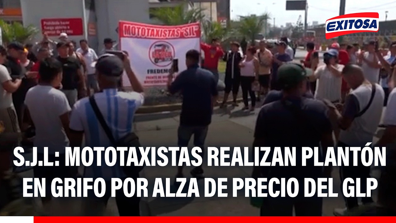 🔴🔵 Mototaxistas de S.J.L. realizan plantón en grifo por alza de precio del GLP