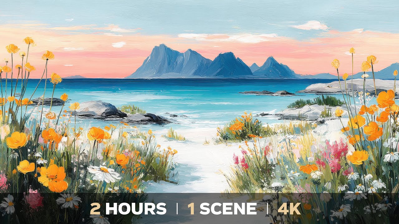 4K TV Art Wallpaper / Screensaver – Arctic Bloom: Nordic Seaside Serenity in Motion