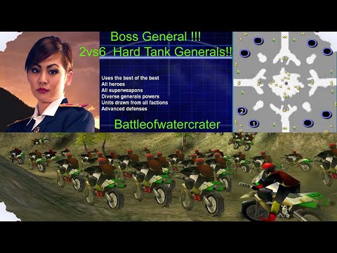 Command Conquer Generals Zero Hour Boss General 2 vs 6 Hard Tank Generals. (battleofwatercrater)