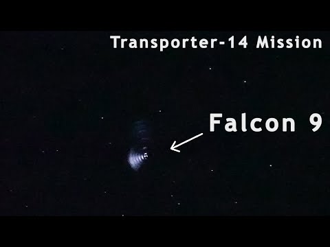 Falcon 9 rocket, satellites and exhaust gases observed from Poland. SpaceX Transporter-14 Mission