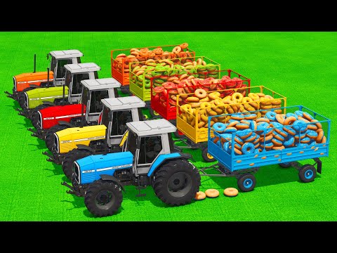 LOAD AND TRANSPORT DELICIOUS DONUTS WITH MASSEY FERGUSON TRACTORS - Farming Simulator 25