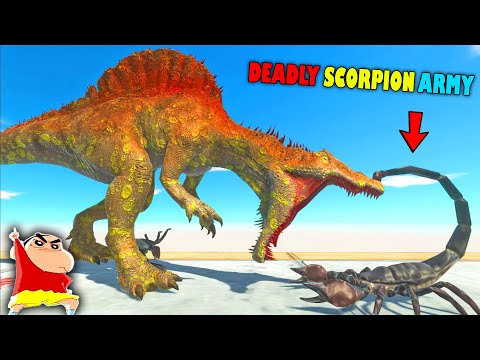 SCORPION ARMY vs EVERY UNIT😱 SHINCHAN and CHOP fight DINOSAUR 😂Hindi animal revolt battle simulator