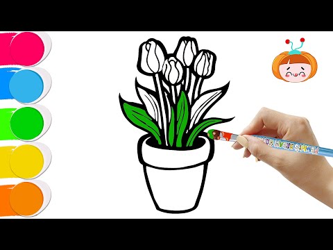 How to Draw a Tulip in a Flower Pot | Easy Step-by-Step Drawing & Painting