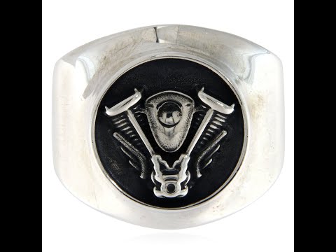 Ghiul Masiv Argint 925 Oxidat Motor Harley Davidson - Twin Cam Engine