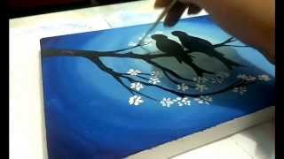 How to Paint cherry blossom tree and love birds