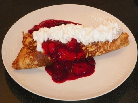 How to Make Danish Pancakes with Ice Cream and Fruit Sauce. A traditional dansk pandekage recipe