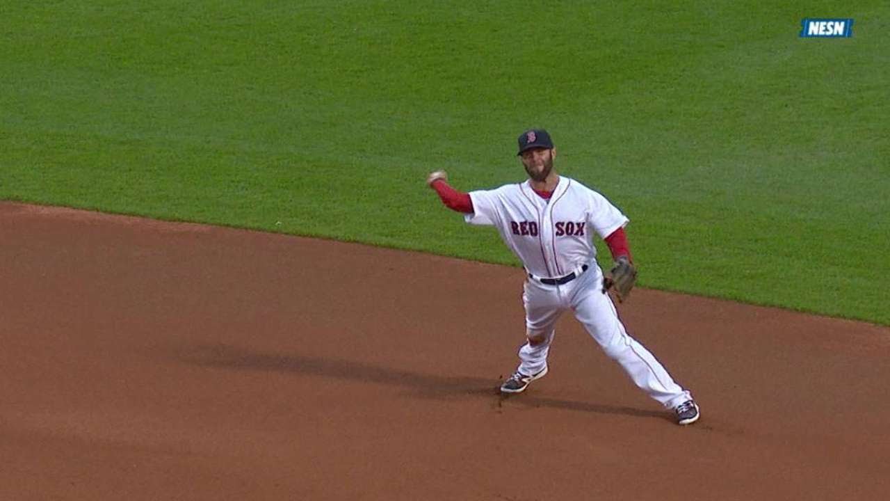 ATL@BOS: Pedroia makes a sliding backhanded stop