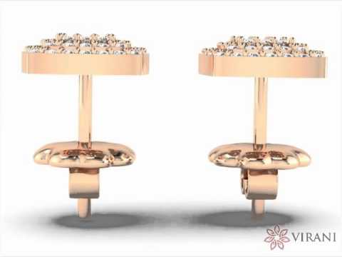 Square Pave Diamond Stud Earring - Front - Virani
