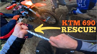 It took 7 people to pull this KTM out of a creek!