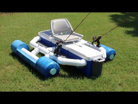 Homemade cooler fishing boat with foldable pontoons.