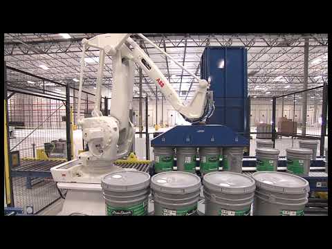 ABB IRB 660 Robotic Pail Palletizer +48 per minute  systemsautomated com