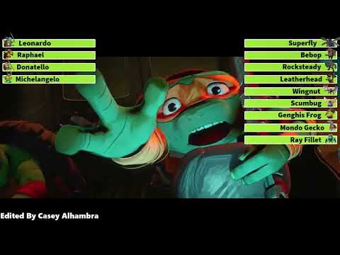 Teenage Mutant Ninja Turtles: Mutant Mayhem (2023) Car Chase Scene with healthbars