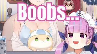 Noel Can't Stop Laughing Because Aqua Can't Stop Staring At Her Oppai