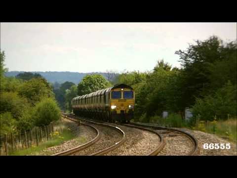 (HD) All the 5's - 66555 passes Moreton - On - Lugg in sun working 6M04 Portbury Rugeley 27/07/2012
