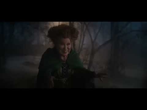 Hocus Pocus 2 official trailer frame of the Sanderson sisters returning to Salem