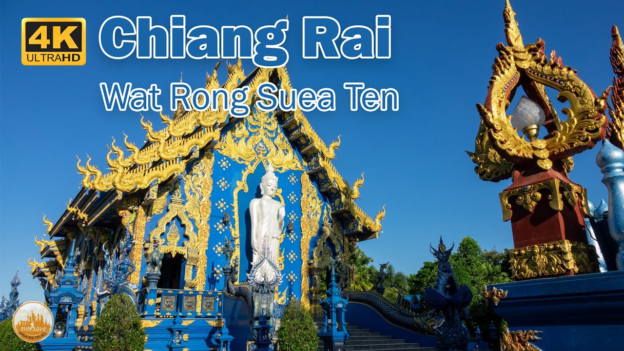 Embark on an engaging walking tour at the mesmerizing Wat Rong Suea Ten, also known as the Blue Temple.