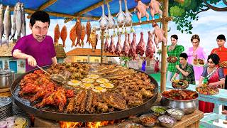 Cooking Chicken Mutton Fish Prawns Eggs Fry On Single Tawa Street Food Hindi Kahaniya Moral Stories